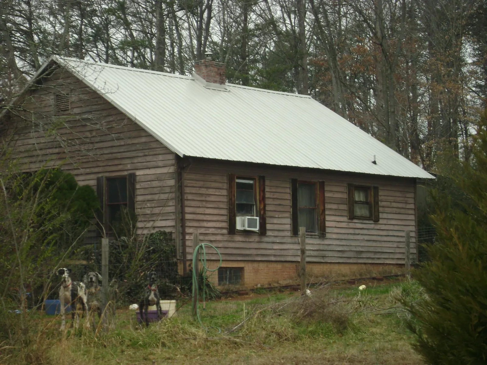 White metal roof on an old wood sided farmhouse, from a Metal Roof Installation job in Saint Leonard